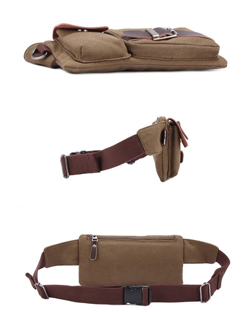 BAOSHA YB-01 Vintage Men's Waist Bag Sports Waist Pack Bum Bag Security Money Waist Day Pack Pouch Hip Belt Bag Bumbag Coffee - Image 3